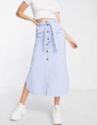 Asos Design Belted Button Through Midi Skirt In Stripe Seersucker-multi