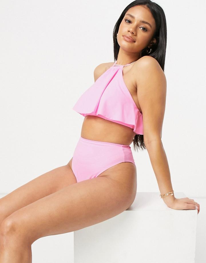 Asos Design High Leg High Waist Bikini Bottom In Pink