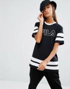 Fila Oversized Boyfriend T-shirt With Tape Stripe And Logo Print - Black