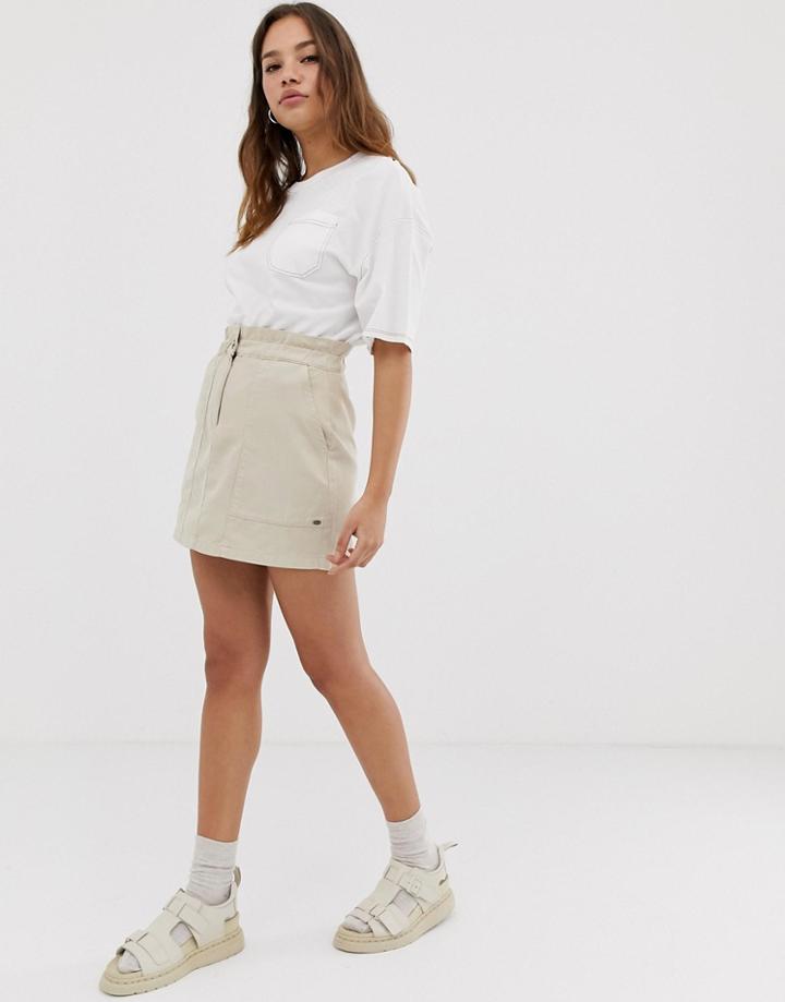 Pull & Bear Pacific Elastic Top Skirt In Beige-green