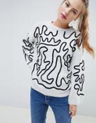 Wild Flower Graphic Print Sweater - Gray