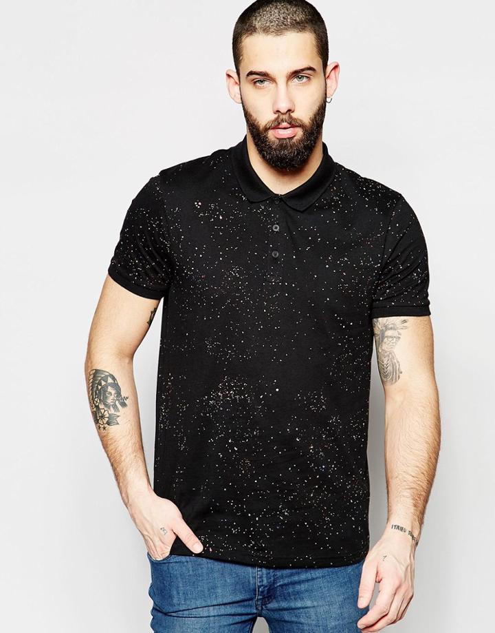 Asos Jersey Polo With Paint Splat Print - Back