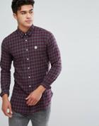 Le Breve Flannel Longline Check Shirt - Navy