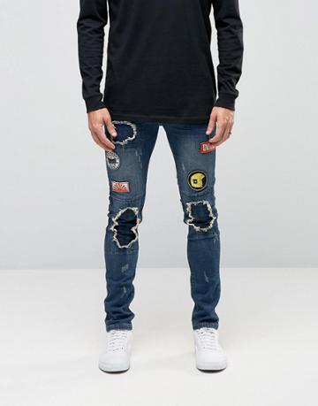 Dirty Denim Busted Knee Patch Jean - Blue