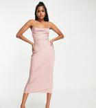In The Style Exclusive Satin Cowl Neck Midi Dress In Blush Pink