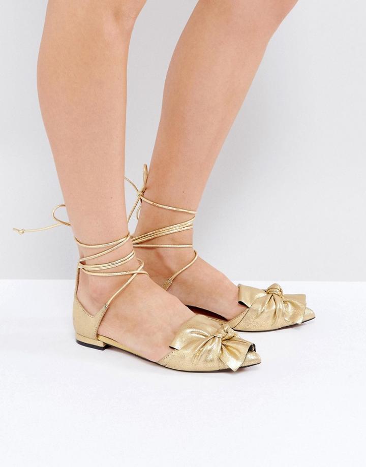 Asos Lottery Knotted Ballet Flats - Gold