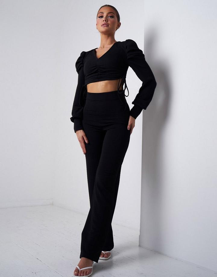 Aria Cove Recycled Plunge High Waist Flared Pants In Black