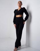 Aria Cove Recycled Plunge High Waist Flared Pants In Black