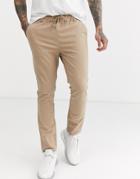 Asos Design Skinny Chinos With Elastic Waist In Stone