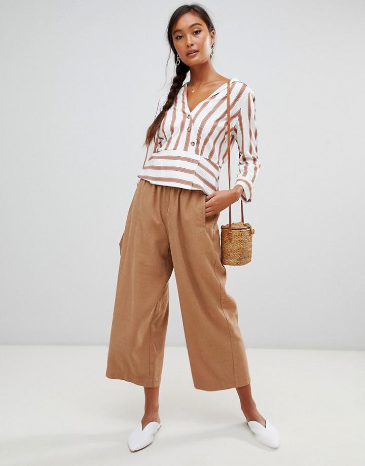 Miss Selfridge Cropped Wide Leg Pants In Camel - Tan