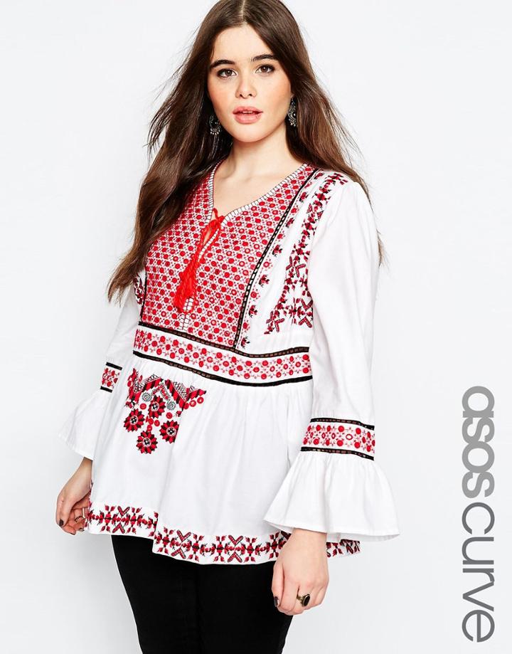 Asos Curve Ultimate Embroidered Folk Blouse - White
