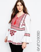 Asos Curve Ultimate Embroidered Folk Blouse - White