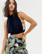 Love Tie Front Cropped Top - Blue