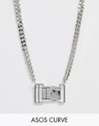 Asos Design Curve Necklace With Buckle Pendant In Silver Tone - Silver