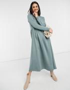Urban Threads Midi Smock Sweater Dress In Olive Green