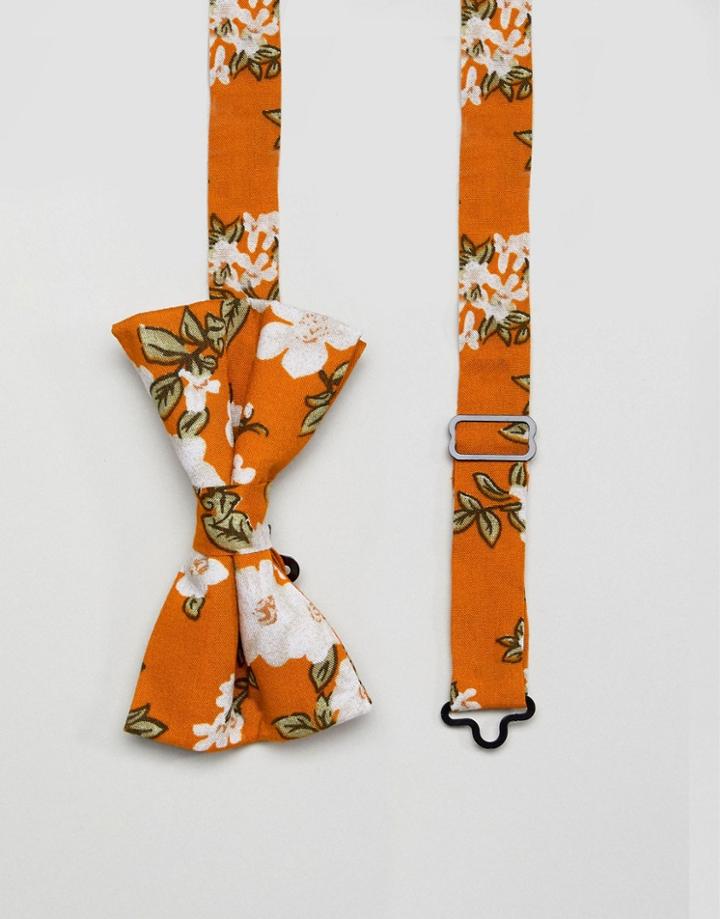 Asos Design Floral Bow Tie In Mustard - Yellow
