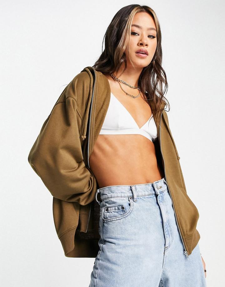 Topshop Zip Up Hoodie In Mink-neutral