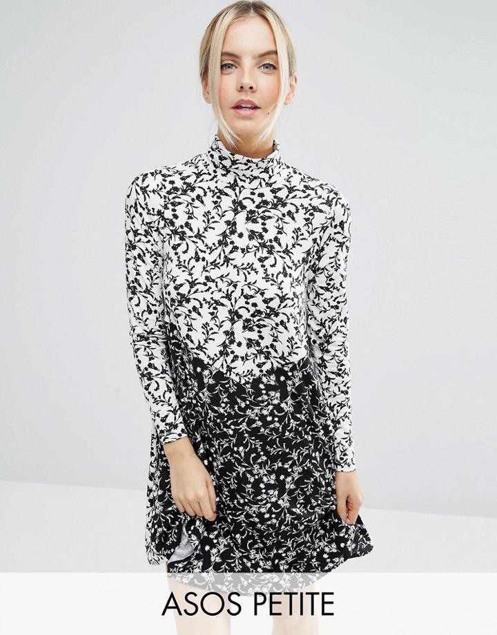 Asos Petite Skater Dress With Turtleneck In Mix And Match Print - Mult