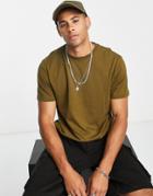 Selected Homme Organic Cotton T-shirt In Khaki-green