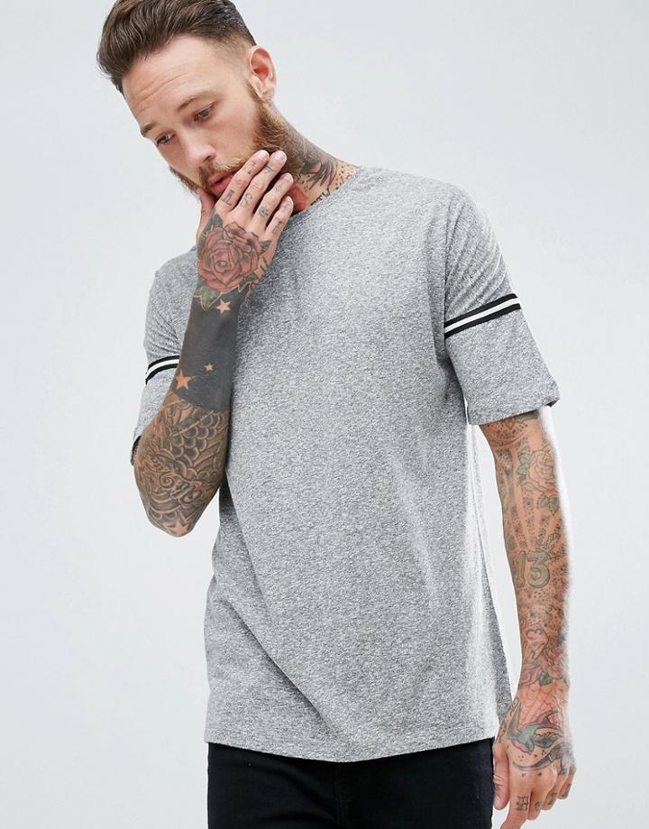 Mango Man Striped Sleeve T-shirt In Gray - Gray