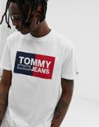Tommy Jeans Regular Fit T-shirt With Split Box Logo In White - White