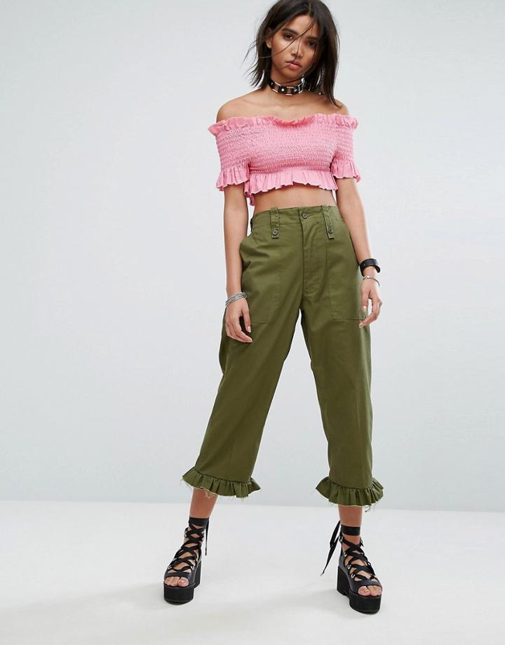 Milk It Vintage Khaki Pants With Peplum Hem - Green