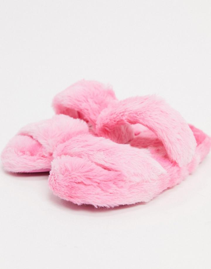 Asos Design Zhuji Double Strap Slide Slippers In Pink
