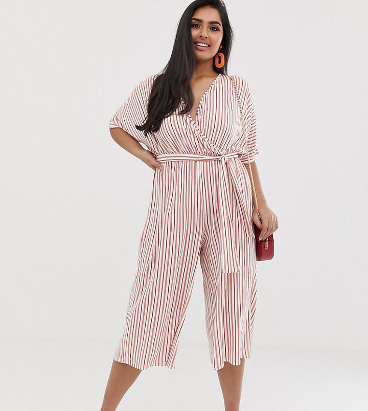 Boohoo Plus Exclusive Culotte Jumpsuit In Pink Stripe - Blue
