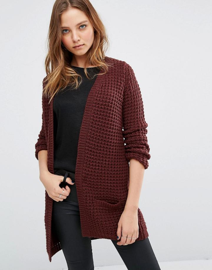 Vero Moda Waffle Knit Long Sleeve Cardigan - Brown