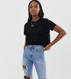 Asos Design Tall Organic Cotton Crop T-shirt With Roll Sleeve In Black - Black