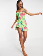 Asos Design Frill Detail Cami Beach Dress In Floral Print-multi