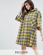 Reclaimed Vintage Inspired Hooded Shirt Dress In Check - Yellow