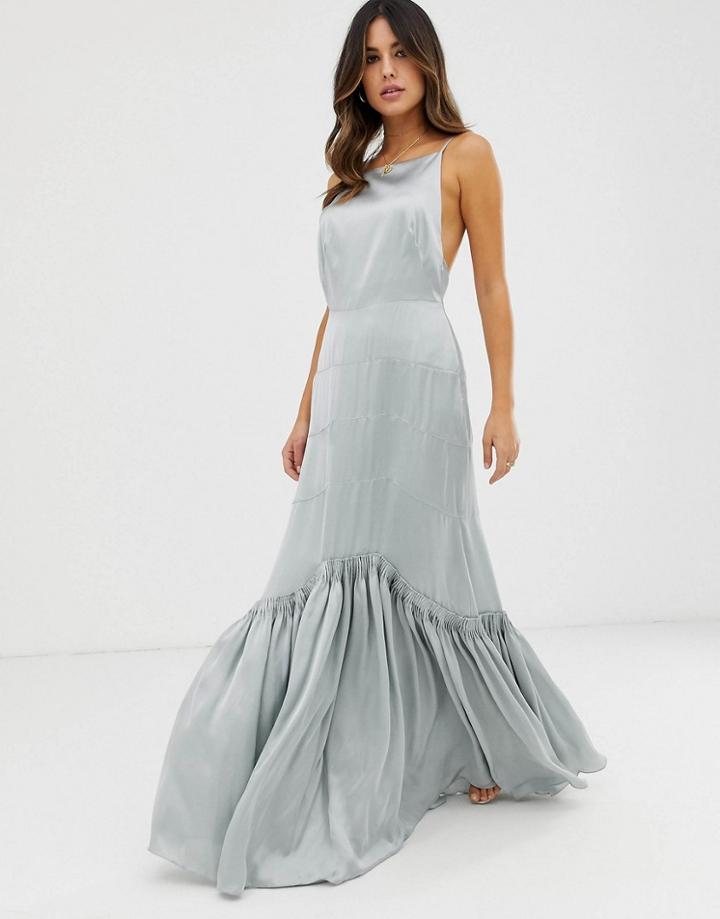 Asos Edition Paneled Maxi Dress With Pleat Hem Detail - Gray