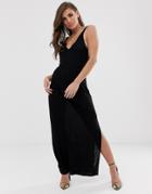Asos Design Jersey Knit Maxi Dress With Twist Straps-black