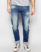 Diesel Jeans Belther 850w Slim Tapered Fit Stretch Mid Blue Wash - Mid Blue