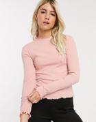 Pieces Long Sleeve Top With Lettuce Hem In Pink