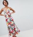 Asos Design Tall Premium Floral Drop Waist Scuba Prom Dress - Multi