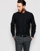 Asos Shirt In Black With Pearl Collar Detail In Regular Fit - Black