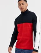 Only & Sons Retro Color Block High Neck Sweater In Navy