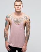 Asos Tank With Logo And Raw Edge Extreme Racer Back In Pink - Pink