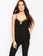 Asos Cut Out Plunge Neck Cami Top - Black