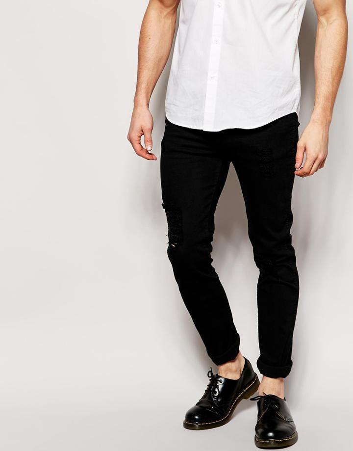 Dr Denim Jeans Snap Skinny Fit Black Destroyed Wash - Black