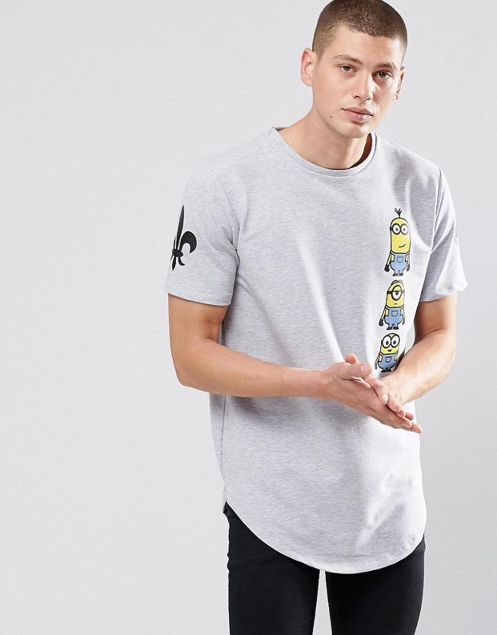 Criminal Damage Minions Long Line T-shirt - Gray