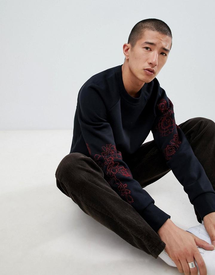 Weekday Sweatshirt With Rose Embroidery In Black - Black