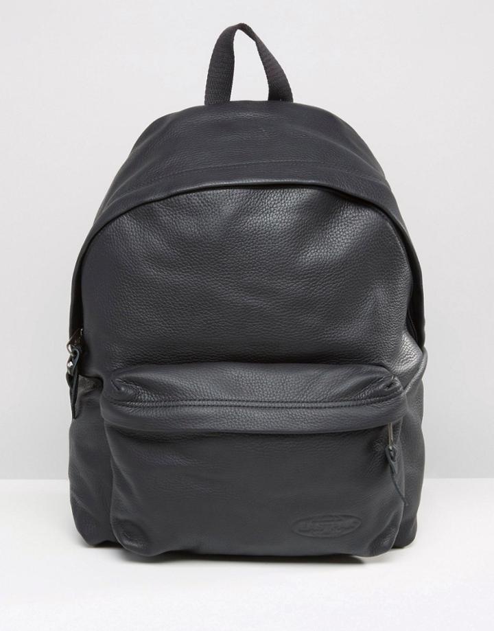 Eastpak Padded Pak'r Leather Backpack In Black - Black