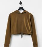Parisian Tall Cropped Tie Front Hoodie Set In Deep Taupe-brown