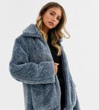 Urban Bliss Zip Through Faux Fur Coat With Deep Cuffs