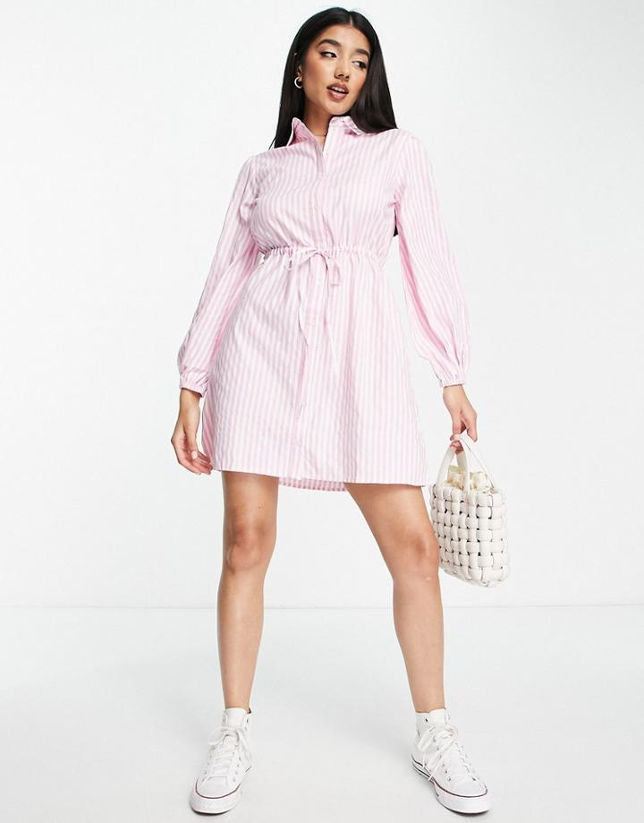 Influence Mini Shirt Dress In Pink Gingham