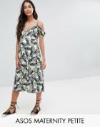 Asos Maternity Petite Cold Shoulder Midi Skater Sundress In Pineapple Print - Multi