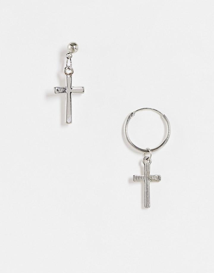 Svnx Cross Hoop Earrings-silver